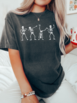 WHITE DANCING SKELETONS, PRINTED - ADULT TEE