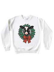 COW WREATH CHRISTMAS - ADULT CREWNECK