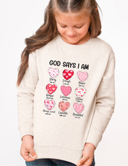 VALENTINES GOD SAYS I AM - KIDS CREWNECK SWEATER