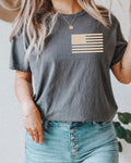 CONSTITUTION NEEDS TO BE REREAD • tan flag on front pocket - ADULT TEE