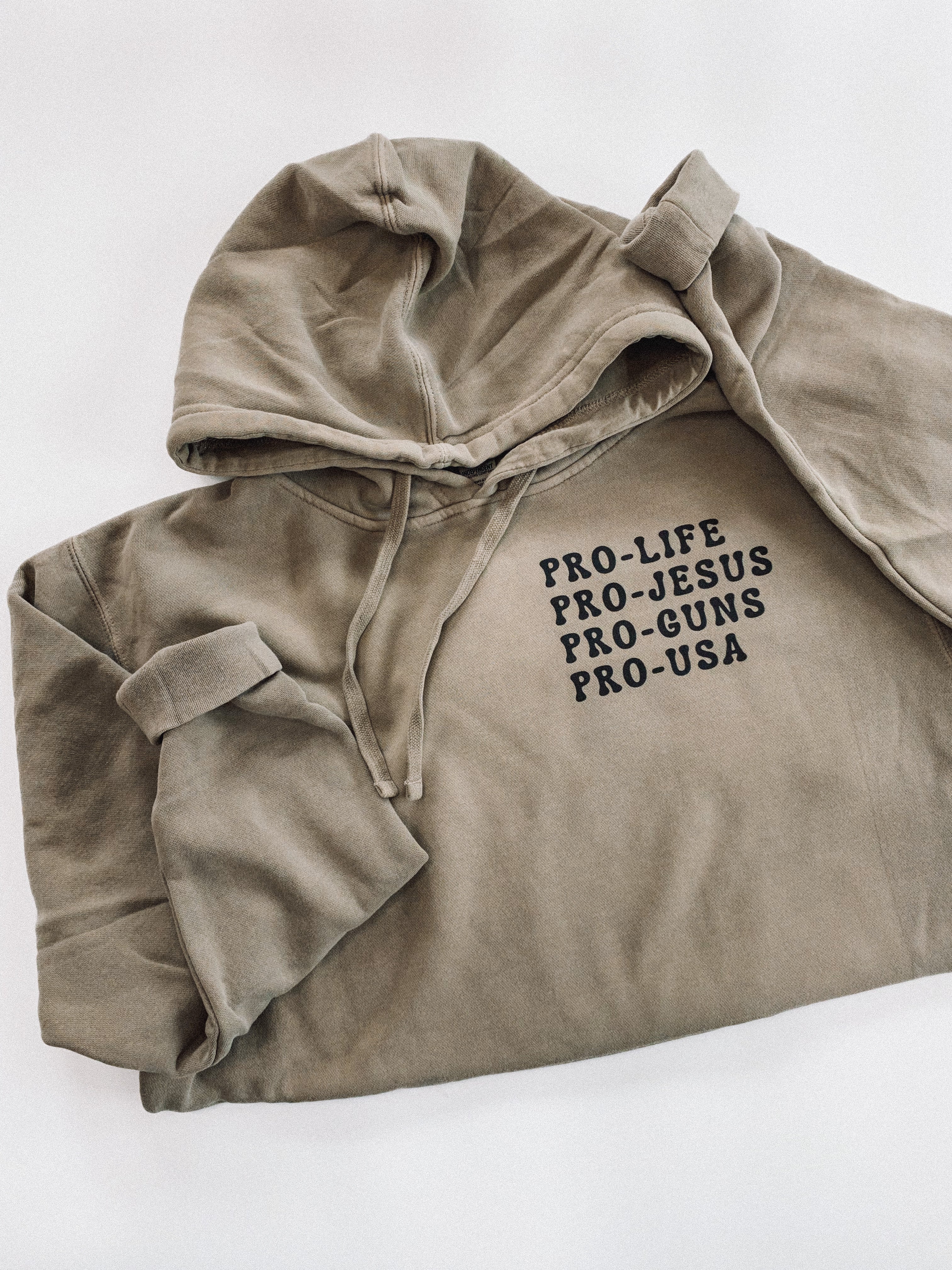 PRO-LIFE, PRO-JESUS, PRO-GUNS, PRO-USA - ADULT WASHED HOODIE