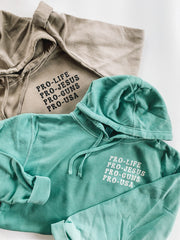 PRO-LIFE, PRO-JESUS, PRO-GUNS, PRO-USA - ADULT WASHED HOODIE