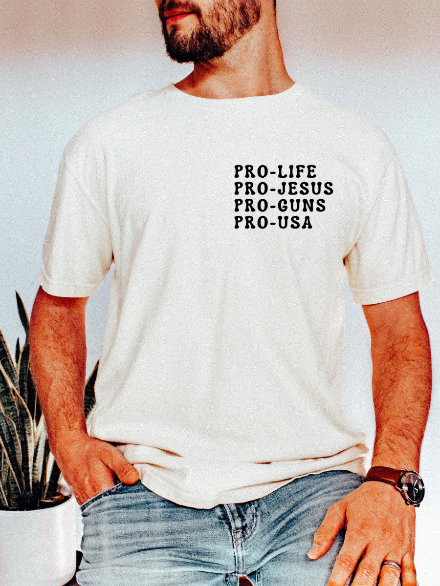 PRO-LIFE • PRO-JESUS • PRO-GUNS • PRO-USA *POCKET PRINT* - ADULT TEE